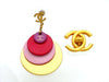 Vintage Chanel stud earrings CC logo pink disc dangle