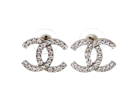 Vintage Chanel stud earrings CC logo rhinestone