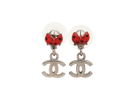 Vintage Chanel stud earrings Ladybug CC logo dangle