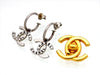 Vintage Chanel stud earrings CC logo dangle silver color