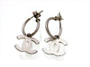 Vintage Chanel stud earrings CC logo dangle silver color