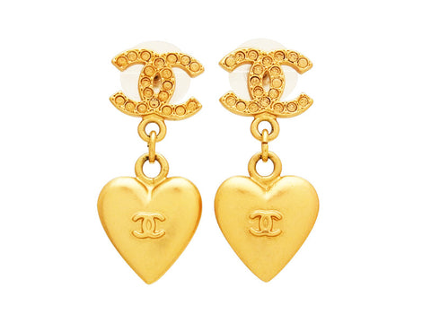 Vintage Chanel stud earrings CC logo heart dangle
