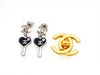 Vintage Chanel stud earrings CC logo heart black dangle
