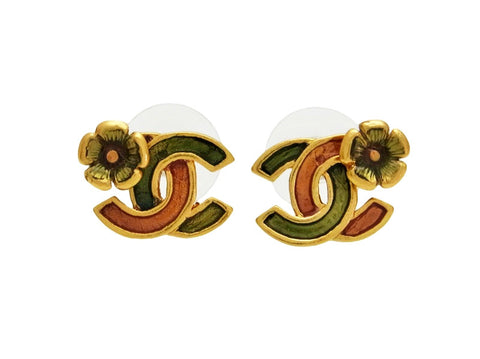 Vintage Chanel stud earrings CC logo flower double C