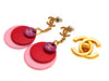 Vintage Chanel stud earrings CC logo pink charms dangle