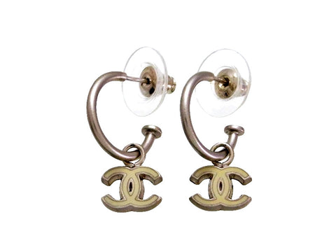 Vintage Chanel stud earrings white CC logo dangle