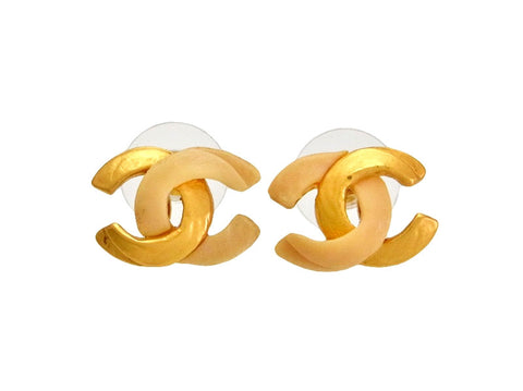 Vintage Chanel stud earrings CC logo gold and off-white color