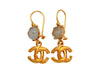 Vintage Chanel stud earrings CC logo dangle white stone