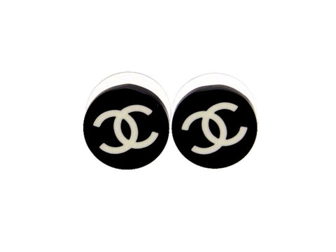 Vintage Chanel stud earrings CC logo black round
