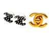 Vintage Chanel stud earrings CC logo rhinestone black