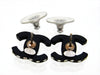 Vintage Chanel stud earrings CC logo rhinestone black