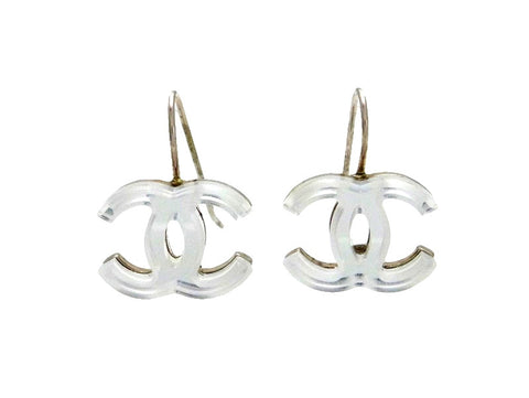 Vintage Chanel stud earrings CC logo mirror dangle