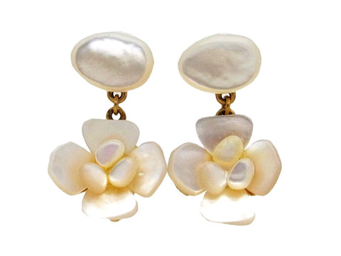 Vintage Chanel stud earrings white shell flower dangle