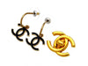 Vintage Chanel stud earrings black CC logo dangle